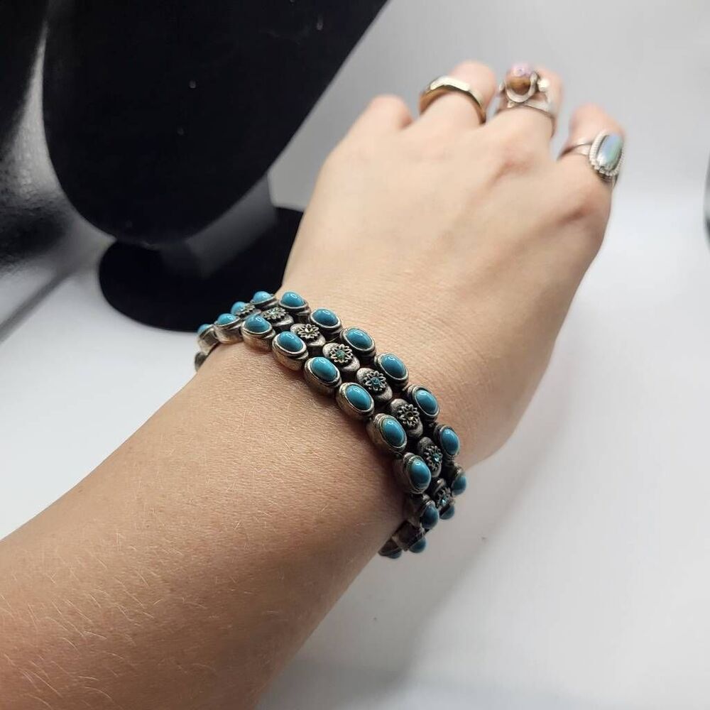 Vintage 90s Bohemian Southwestern Turquoise and Rhinestone Bracelet